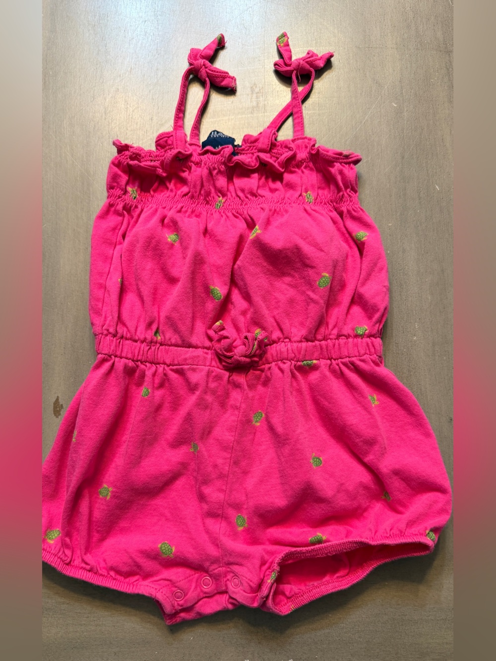 Chaps Ralph Lauren polo girls pink and green turtle romper outfit 24 months